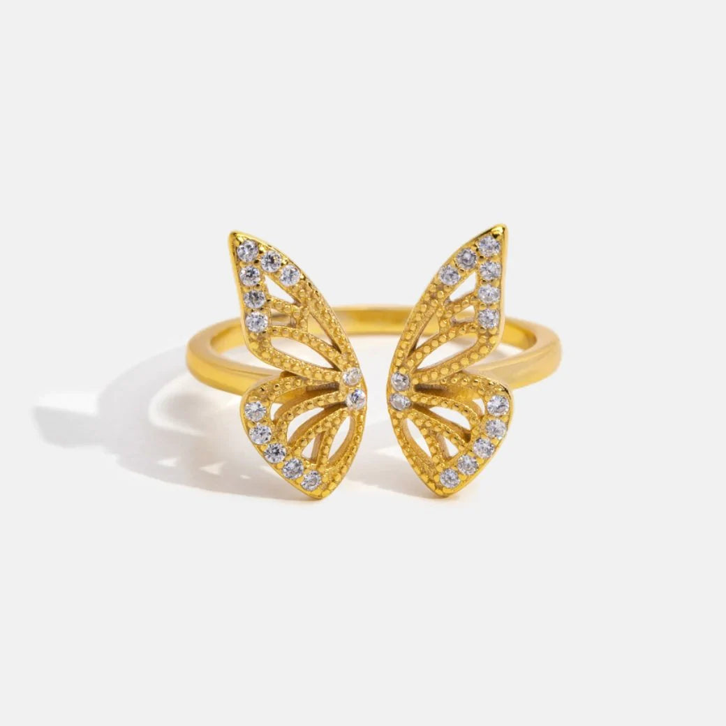Dazzling Gold Adjustable Butterfly Ring with Sparkling Zircons - Velten