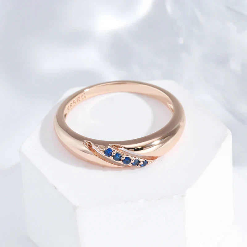 Chic Gold Ring Embellished with Sparkling Blue Zirconium - Karoline