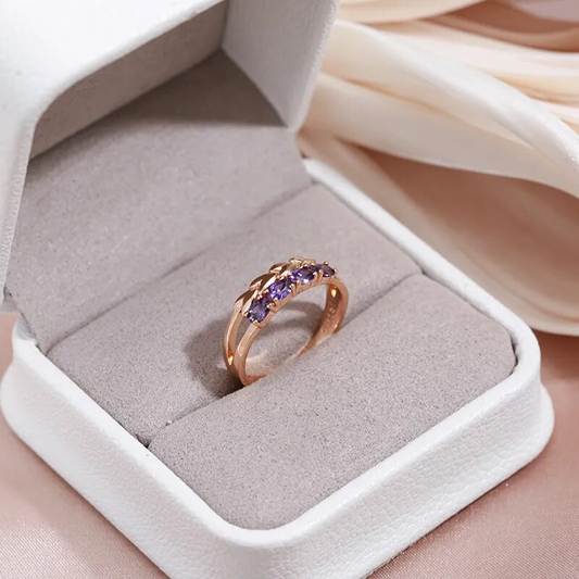 Golden Ring Embellished with Purple Crystals - Marion