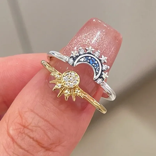 Dazzling Gold and Silver Moon and Star Rings - Betty