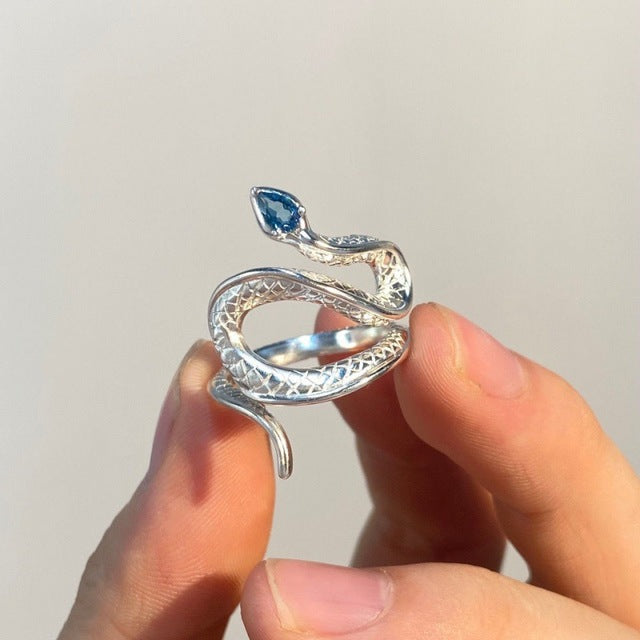 Silver Cobra Adjustable Ring with Dazzling Blue Topaz - Elin