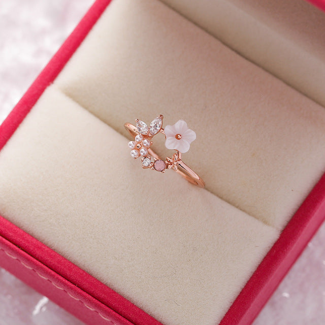 Adjustable Wildflower Dazzling Ring with Gold Beads -Sander
