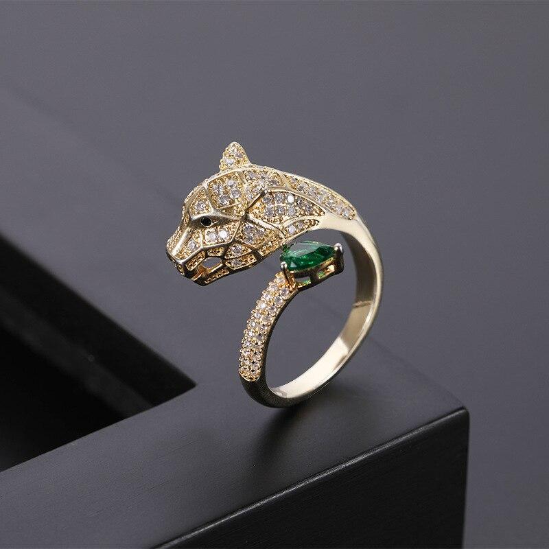 Adjustable Leopard Design Ring with Full Zirconia Radiance - Toril