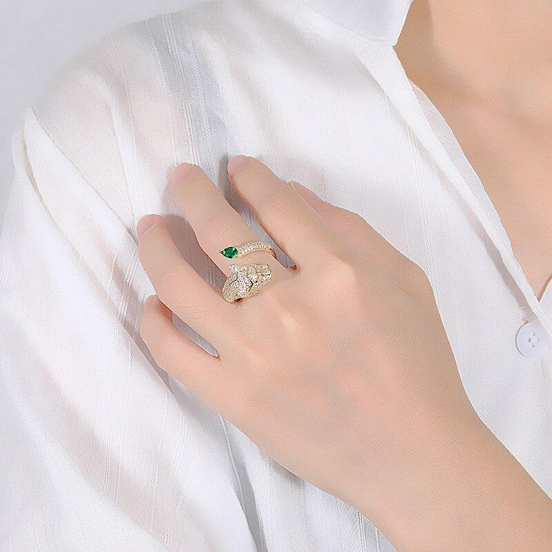Adjustable Leopard Design Ring with Full Zirconia Radiance - Toril