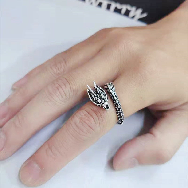 Adjustable Ring in Silver 925 Dragon Style - Rendahl