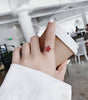 Adjustable Gold Ring with Dazzling Red Crystal Flower - Henning