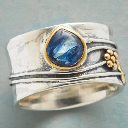 Dazzling Silver Bohemian Ring with Blue Stone - Lillian