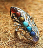 Adjustable Silver Boho Ring with Stones - Tina