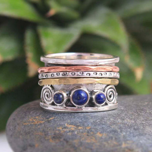 Dazzling Silver Boho Ring with Ocean Opal - Vera