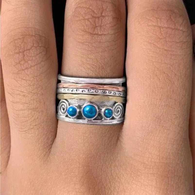 Dazzling Silver Boho Ring with Ocean Opal - Vera