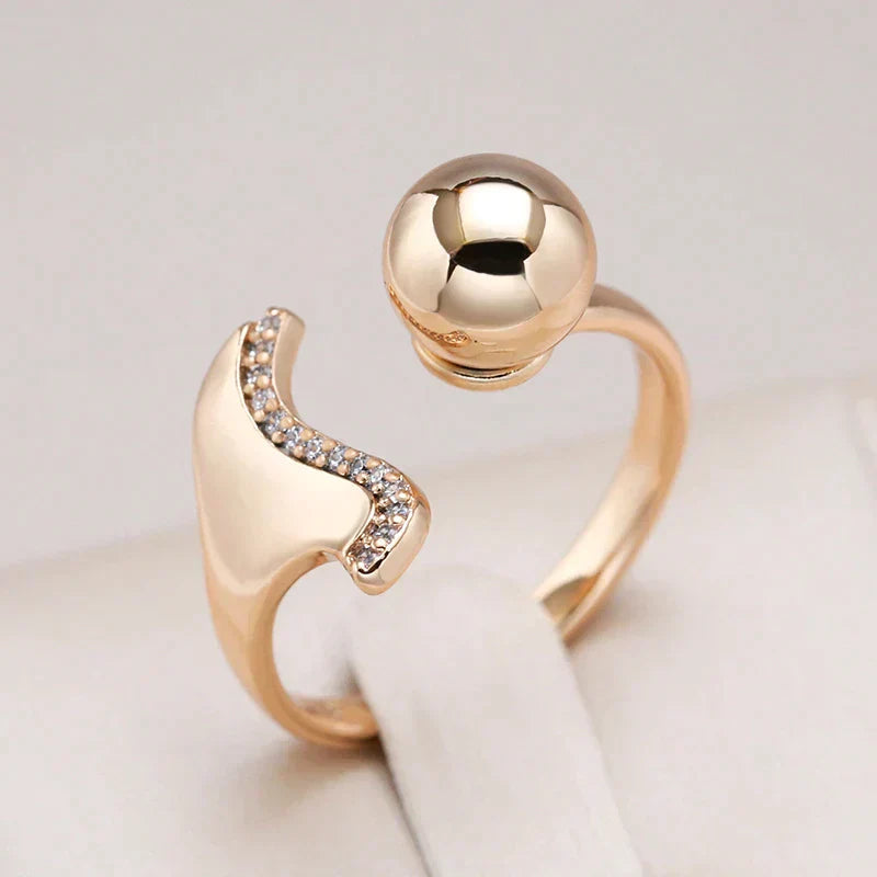 Elegant Gold-Plated Ball Ring with Sparkling Zirconias - Alice