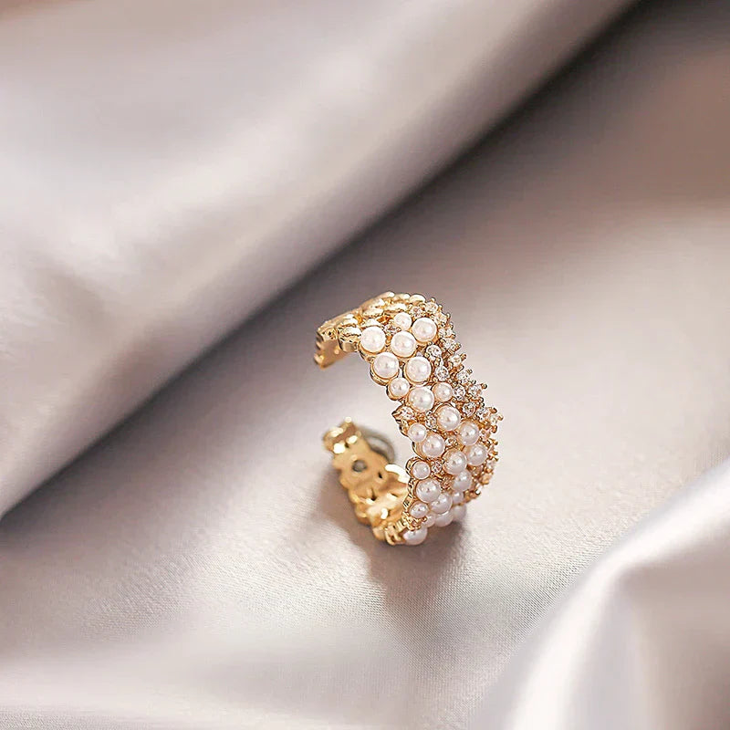 Adjustable Gold Ring in Sparkling Pearls - Taylor