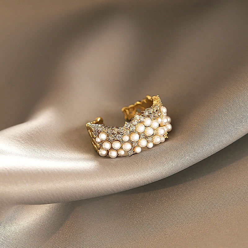 Adjustable Gold Ring in Sparkling Pearls - Taylor