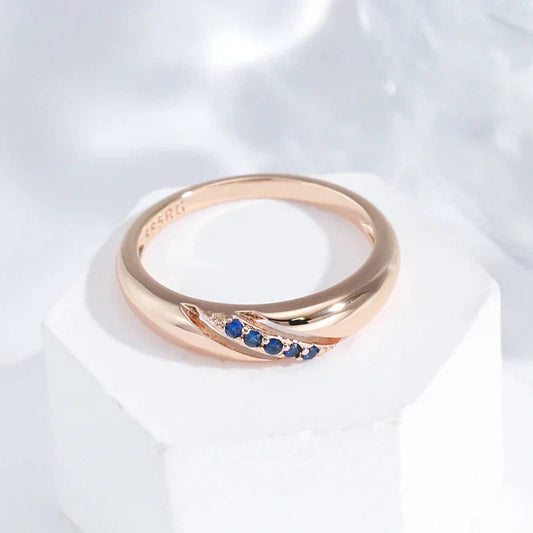 Chic Gold Ring Embellished with Sparkling Blue Zirconium - Karoline