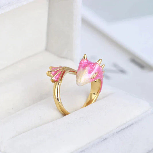 Adjustable Handcrafted Enameled Dragon Ring with Sombreades Finishes - Sylvi