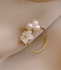 Dazzling White Petal Ring with Adjustable Gold Beads -  Hanna