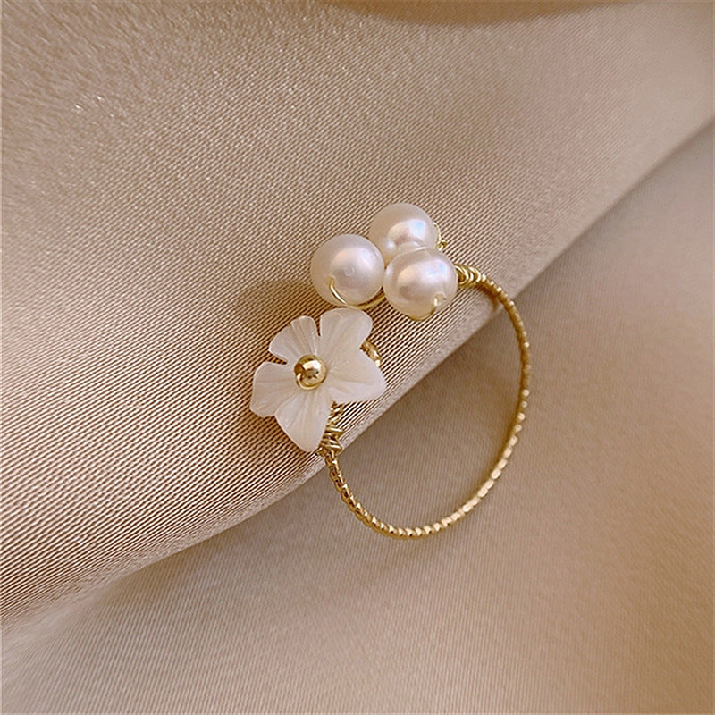 Dazzling White Petal Ring with Adjustable Gold Beads -  Hanna