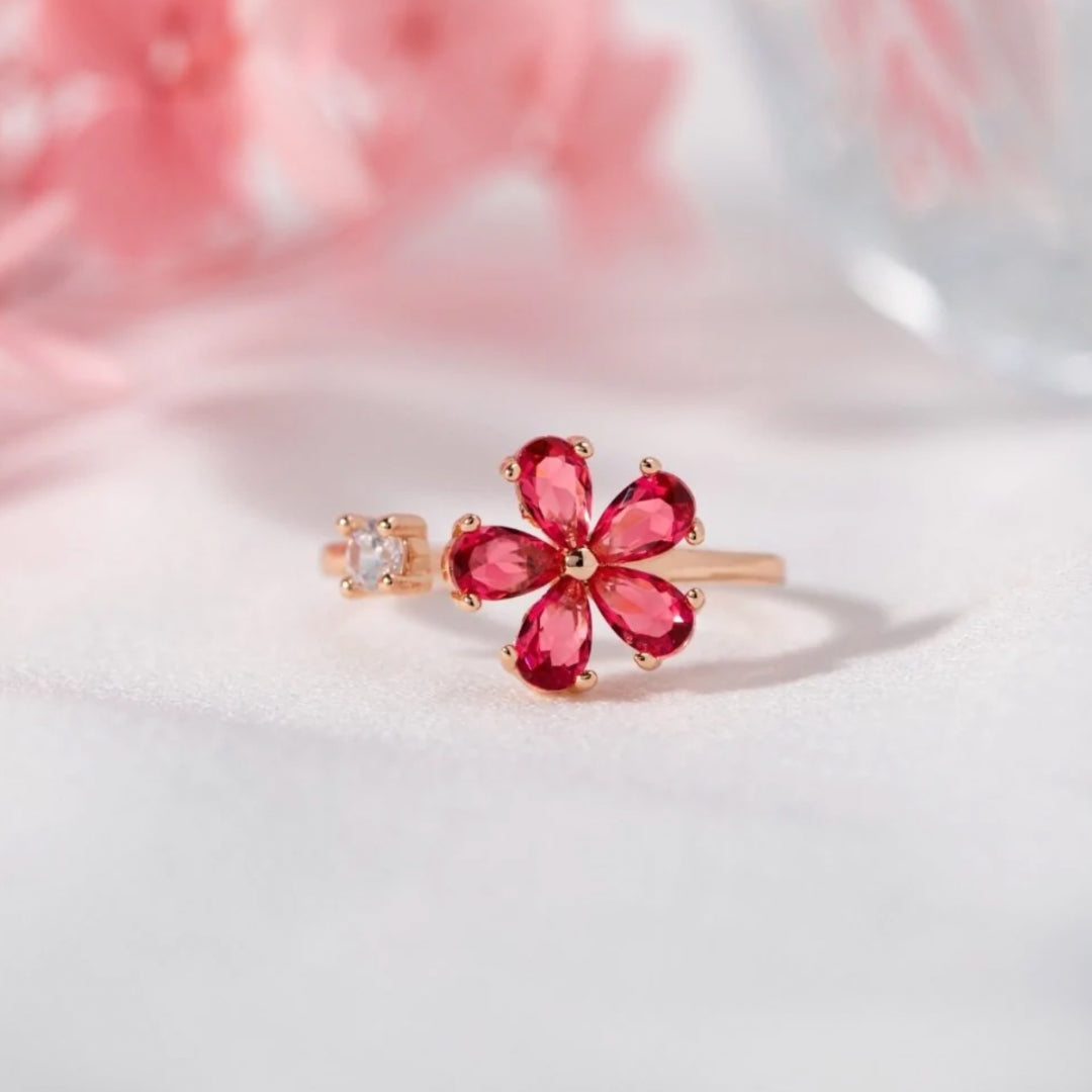Dazzling Gold Ring with Adjustable Zirconium Petals - Helga
