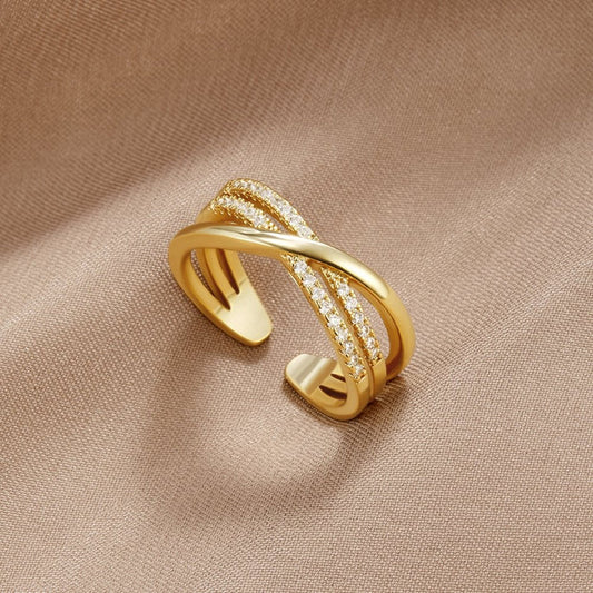 Golden Radiant Cross Ring - Frida