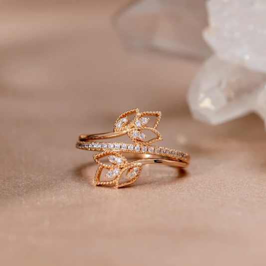 Elegant Adjustable Gold Tulip Ring with Zirconia - Malene