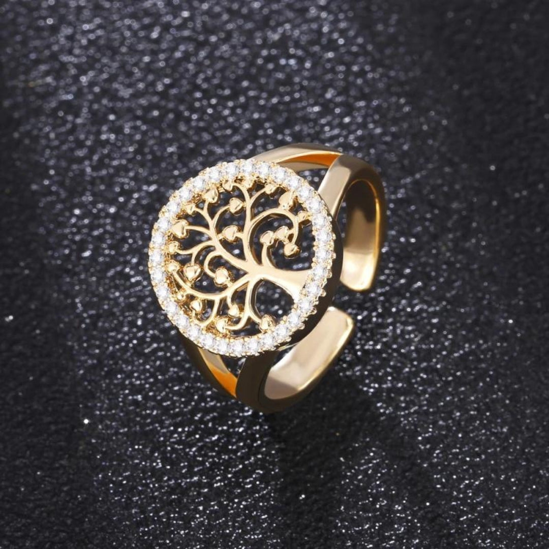 Elegant Gold and Silver Tree of Life Ring with Sparkling Zirconia - Holen