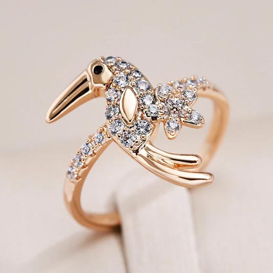 Elegant Sparkling Bird Gold Ring - Inga