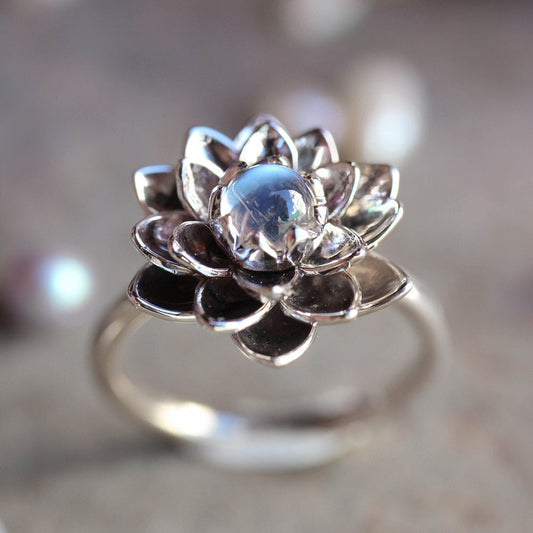 Elegant White Lotus Flower Ring - Benedicte