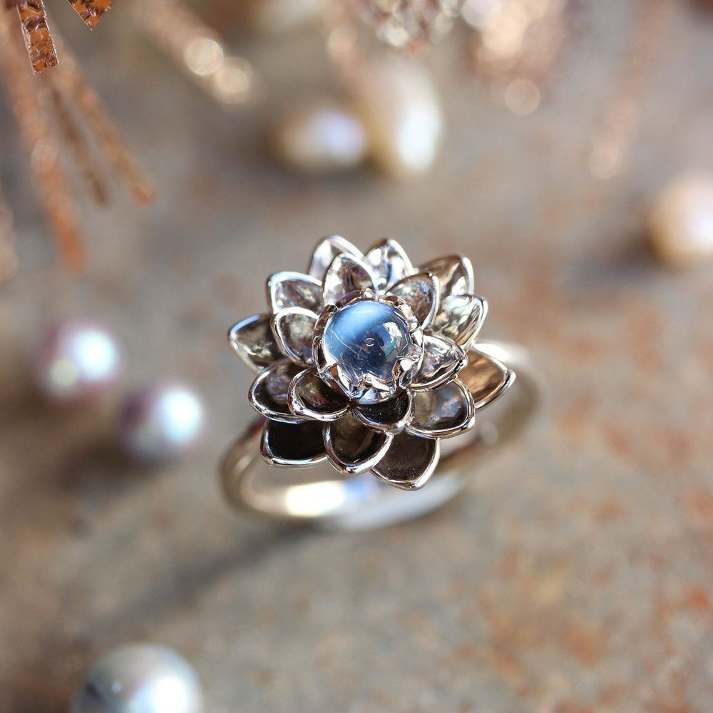 Elegant White Lotus Flower Ring - Benedicte