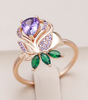 Elegant Rose Violet Gold Ring with Brilliant Zirconia - Asta