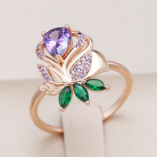 Elegant Rose Violet Gold Ring with Brilliant Zirconia - Asta