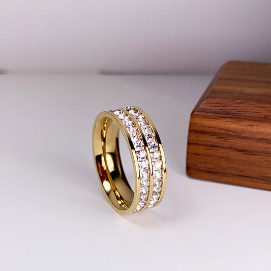 Elegant Two-Layer Ring Embellished with Shimmering Zirconias -Birky