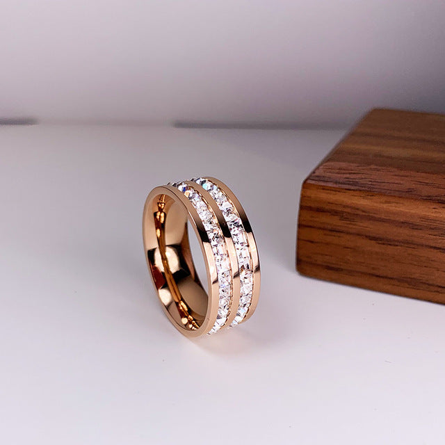 Elegant Two-Layer Ring Embellished with Shimmering Zirconias -Birky
