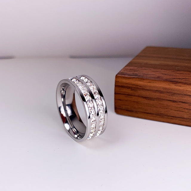 Elegant Two-Layer Ring Embellished with Shimmering Zirconias -Birky