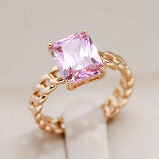 Elegant Gold Ring with Dazzling Pink Crystal - Linda