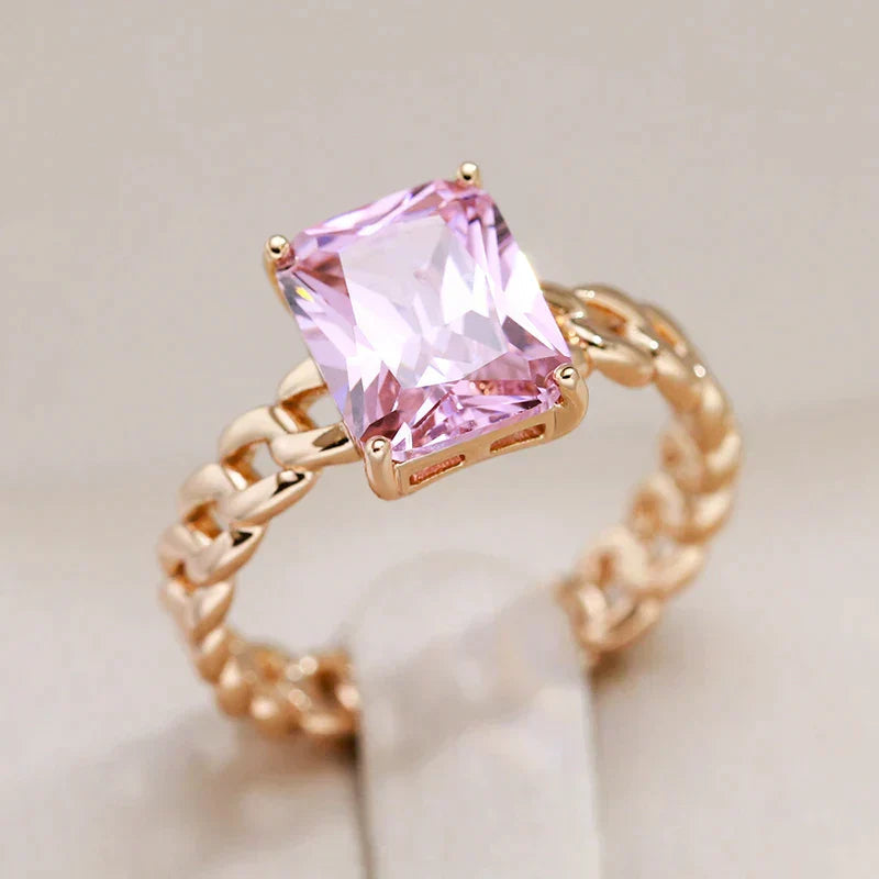 Elegant Gold Ring with Dazzling Pink Crystal - Linda