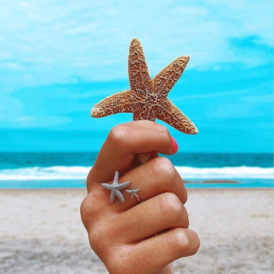 Adjustable and Dazzling Silver and Gold Starfish Ring - Rakel