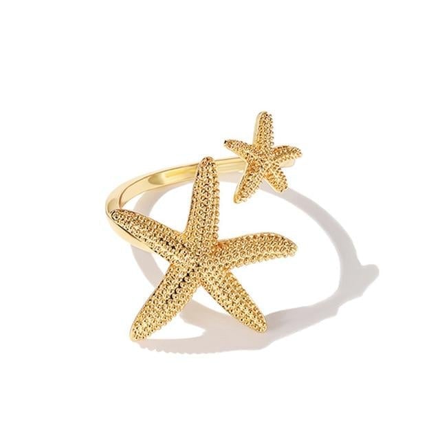 Adjustable and Dazzling Silver and Gold Starfish Ring - Rakel