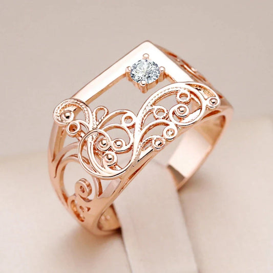 Dazzling Gold Rectangular Ring with Refined Zirconia - Monika