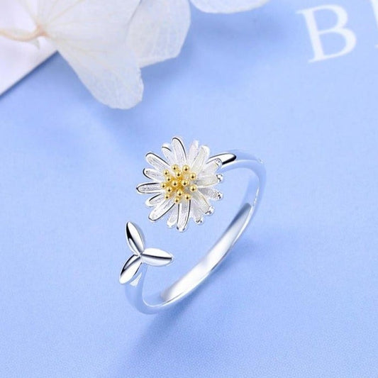 925 Sterling Silver Adjustable Sunflower Ring – Ella