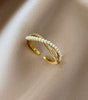 Dazzling Adjustable Braided Gold Ring with Pearls and Zirconium - Victoria