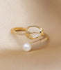 Adjustable Gold Tulip Ring with White Opal Sparkle and Sophisticated Pearl - Hage