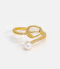 Adjustable Gold Tulip Ring with White Opal Sparkle and Sophisticated Pearl - Hage