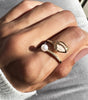 Adjustable Gold Tulip Ring with White Opal Sparkle and Sophisticated Pearl - Hage