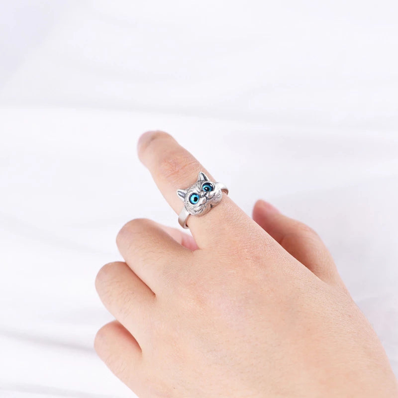 Adjustable Silver Ring for Cat Lovers  - Wangs