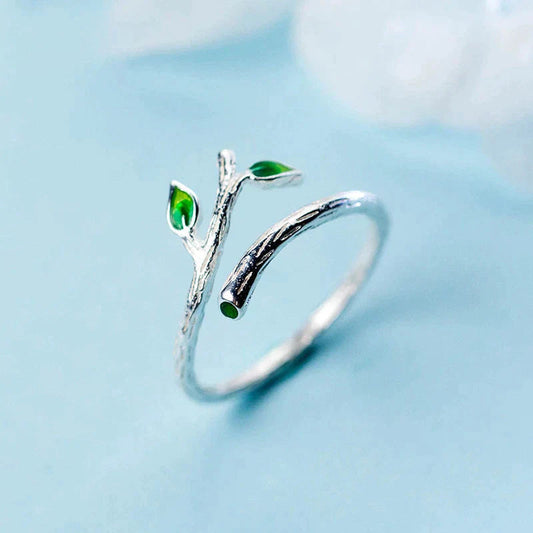 Elegant Silver Ring with Adjustable Leaf Design - Flatten