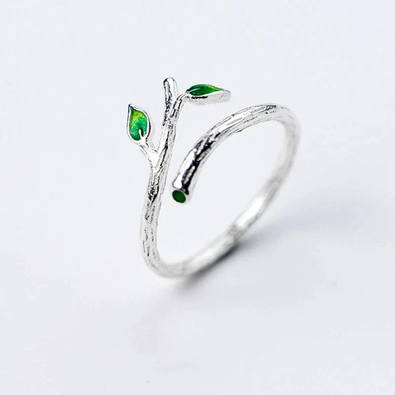 Elegant Silver Ring with Adjustable Leaf Design - Flatten