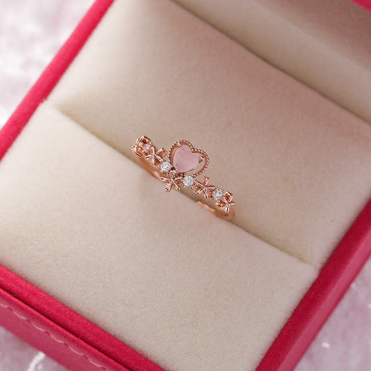 Adjustable Gold Ring with Elegant Pink Heart and Zirconia Sparkle - Kenneth