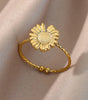 Adjustable Gold Ring with Dazzling Sunflower Design - Astri