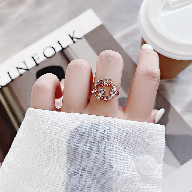 Adjustable Gold Ring with Zircon Brilliance and Dazzling Red Stone - Nilssen
