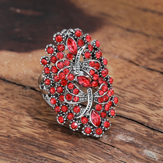 Refined silver ring set with a spectacular red crystal - Ragna